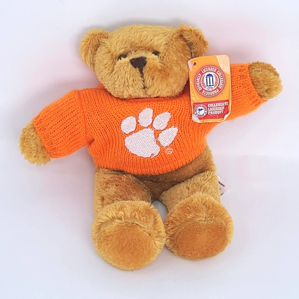 Plushland Clemson Tigers Teddy Bear 9in Orange Sweater Paw Print NWT 2006